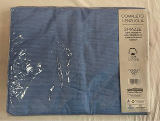 Completo Lenzuola Matrimoniale Beige & Blu