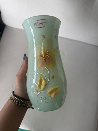 Vaso in vetro verde con decori floreali "Melograno