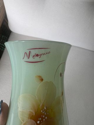 Vaso in vetro verde con decori floreali "Melograno