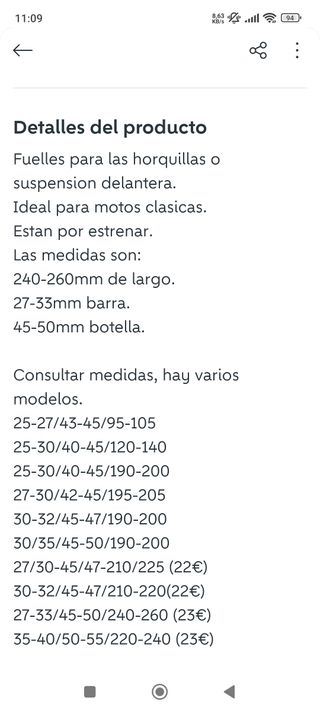 Fuelles horquilla Moto