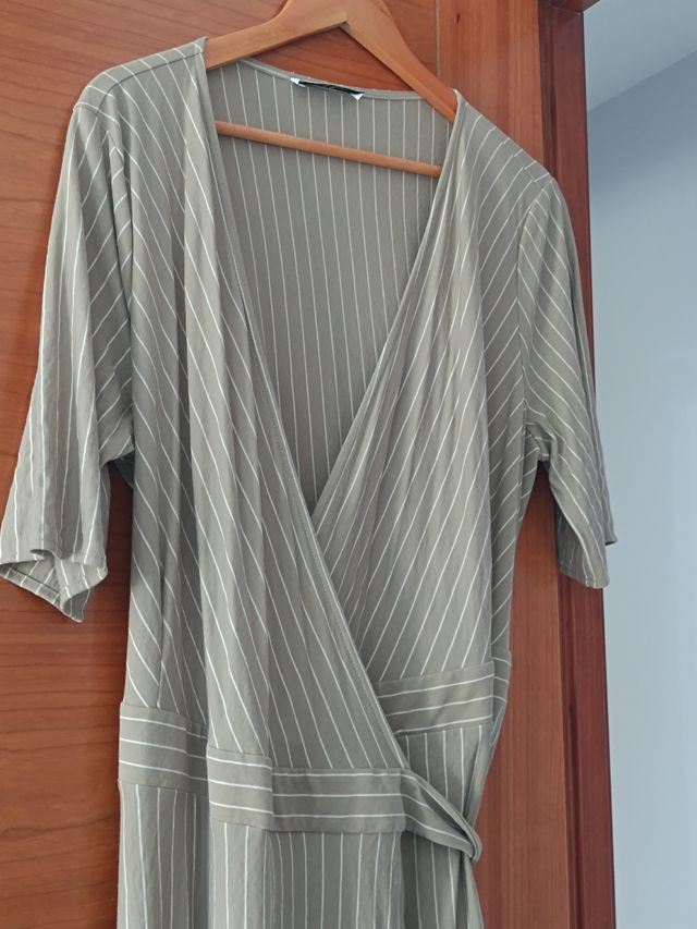Vestido cruzado rayas verde oliva