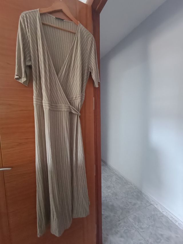 Vestido cruzado rayas verde oliva