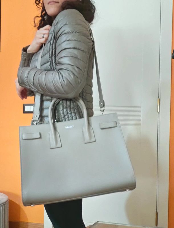 Borsa Caleidos vera pelle grigio chiaro NUOVO