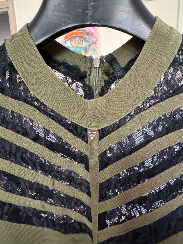 Vestito Donna Verde Oliva con Pizzo