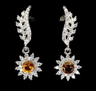 Pendientes de citrino dorado circonitas plata 925