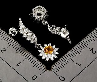 Pendientes de citrino dorado circonitas plata 925