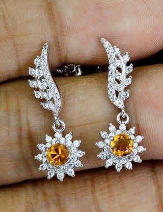Pendientes de citrino dorado circonitas plata 925