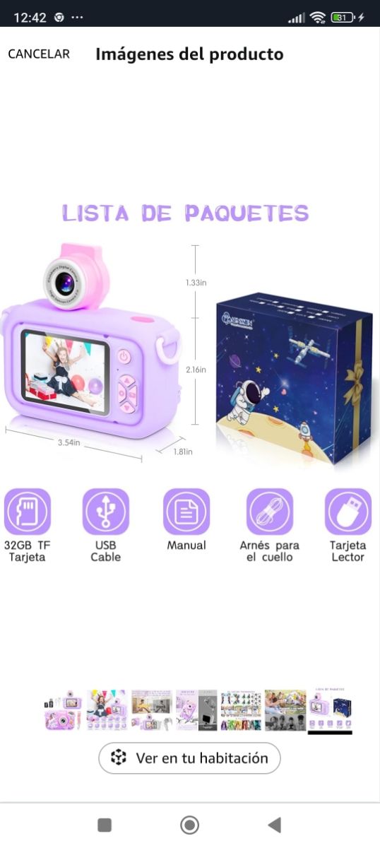 Cámara Infantil Unicornio 2.4" 1080p.