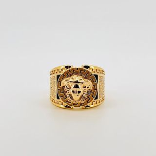 SELLO REDONDO MEDUSA GRECA Y CIRCONITAS 18K