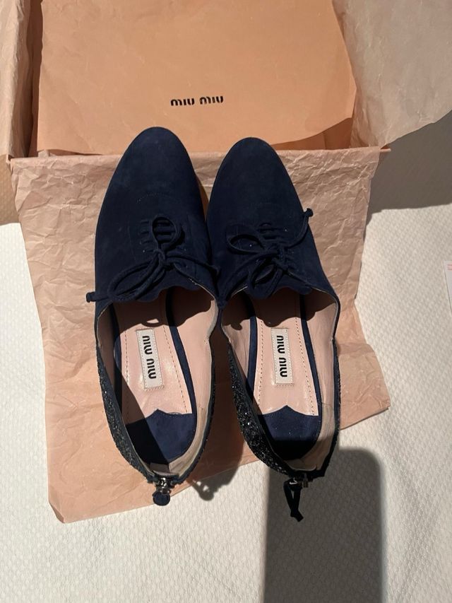 Zapatos Miu Miu ante azul marino glitter