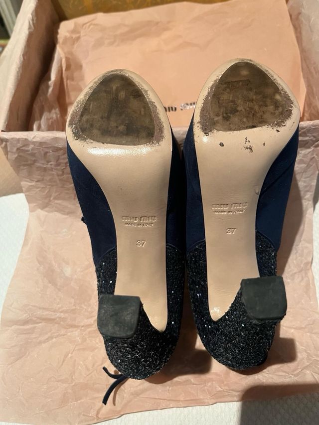 Zapatos Miu Miu ante azul marino glitter
