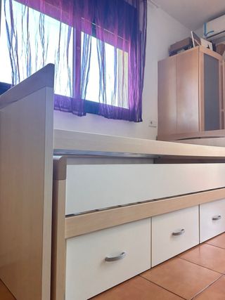 Cama nido 4 cajones - madera blanca y marrón