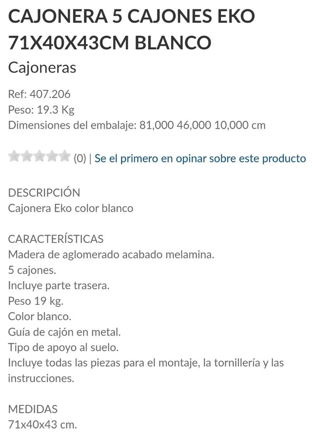 Cajonera Eko 5 cajones 71x40x43cm