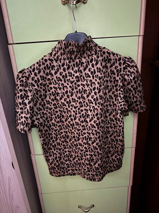 Top Zara Leopardo Leopardato Maniche Corte