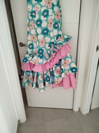 Vestido Sevillanas Rosa-Verdeagua