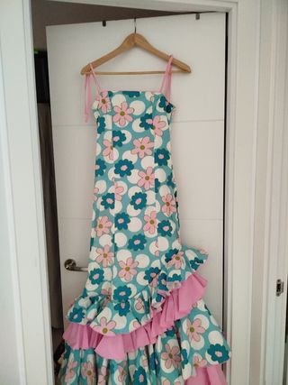 Vestido Sevillanas Rosa-Verdeagua