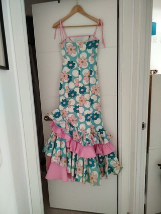 Vestido Sevillanas Rosa-Verdeagua