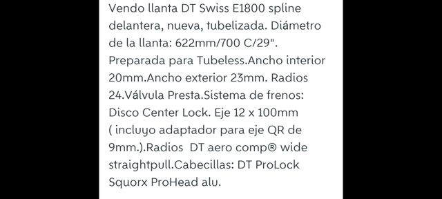 Rueda Dt swiss nueva. Sin uso.