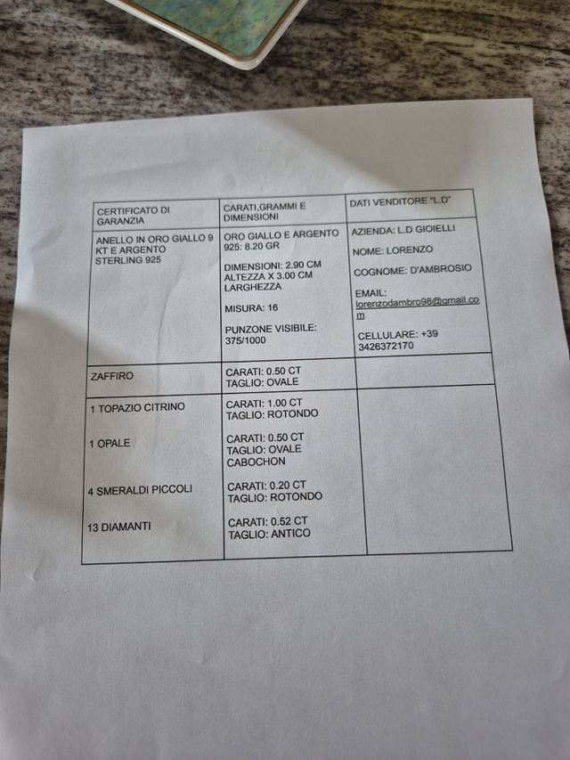 Anello oro 9kt | Pietre preziose