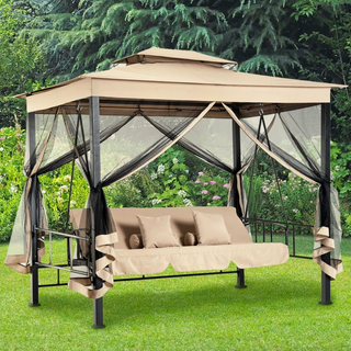 Gazebo Parasole da Giardino con Dondolo Letto e Za