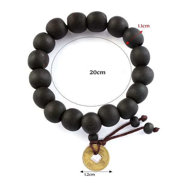 BRACCIALE NERO LEGNO BUDDAH CON MONETA CINESE
