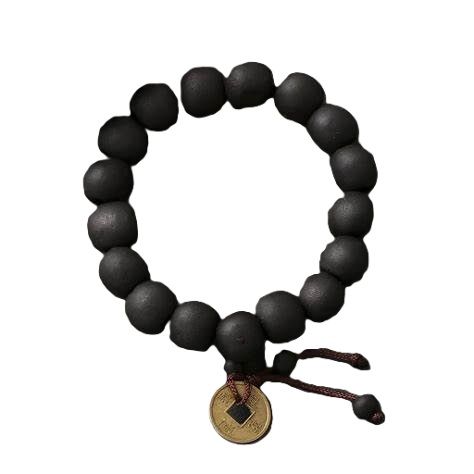 BRACCIALE NERO LEGNO BUDDAH CON MONETA CINESE
