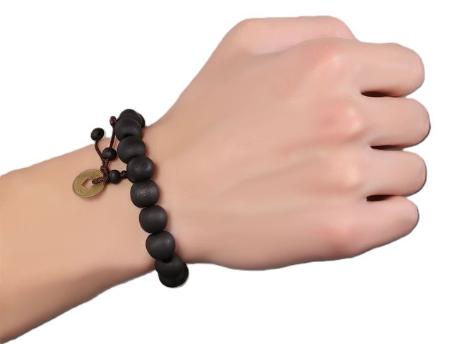 BRACCIALE NERO LEGNO BUDDAH CON MONETA CINESE