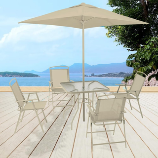 Set 6 Pezzi da Pranzo per Giardino con Ombrellone,