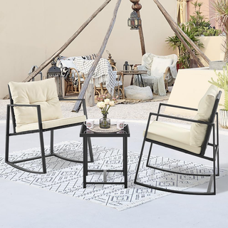 Set Tavolo e 2 Poltrone a Dondolo per Giardino in 