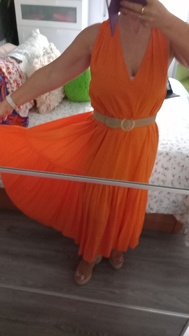 Vestido Mango naranja largo
