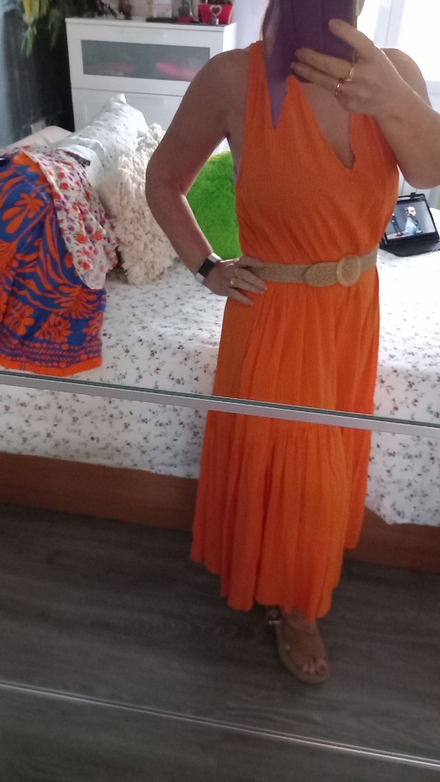 Vestido Mango naranja largo