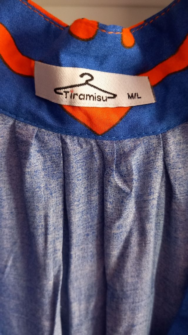 Vestido largo azulón y naranja