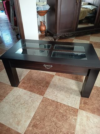Mesa centro madera wengue - 4 cristales