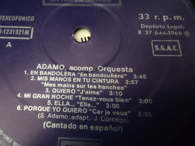 Vinilo Adamo - Canta en español