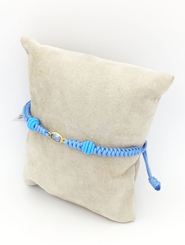 Pulsera macramé azul celeste y Oro amarillo 18k