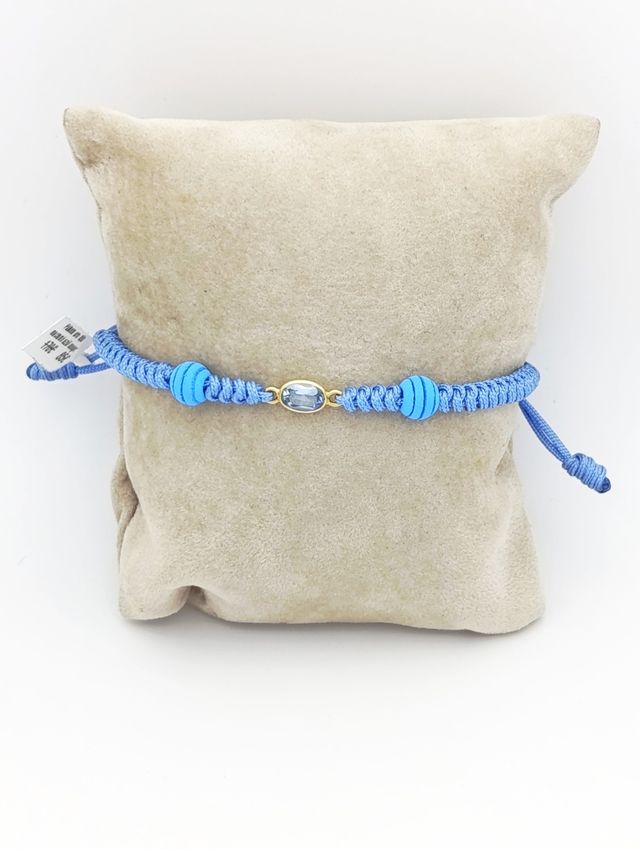 Pulsera macramé azul celeste y Oro amarillo 18k