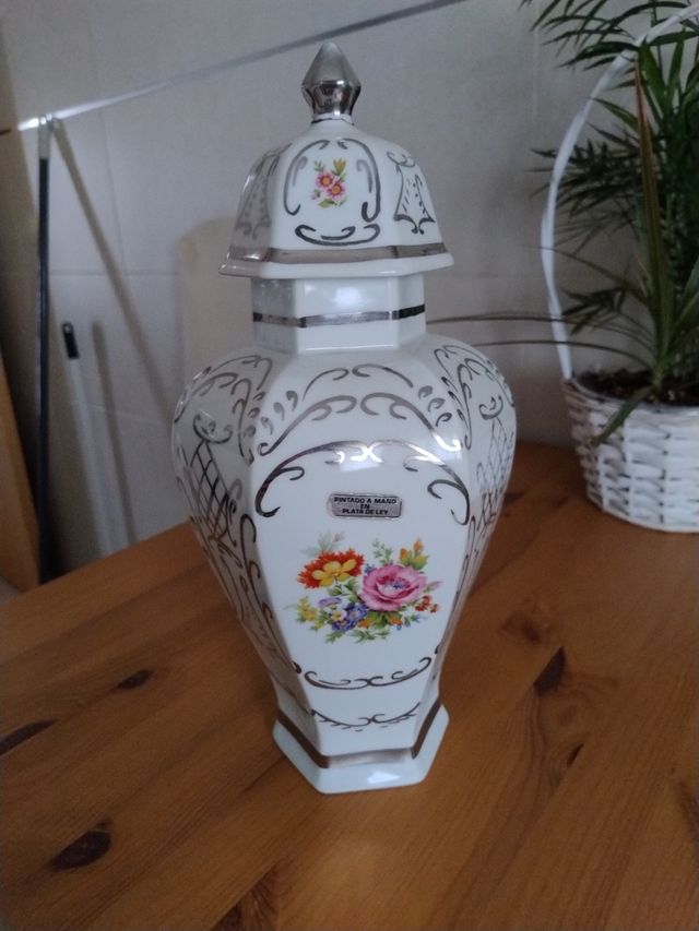 Jarrón porcelana Plata/Blanco