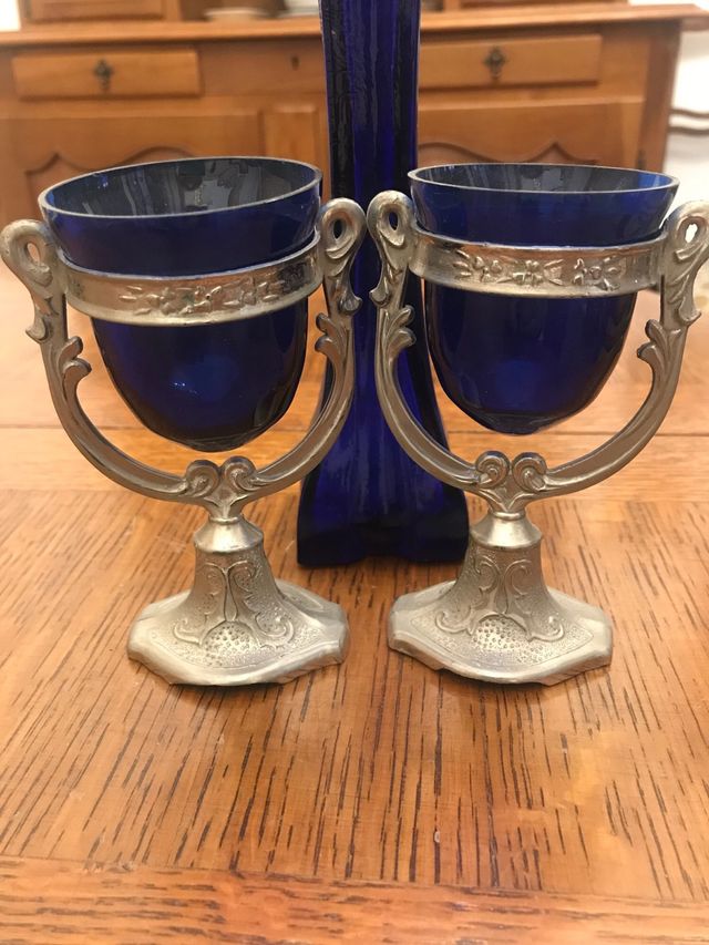 Set 3 pezzi in cristallo blu cobalto