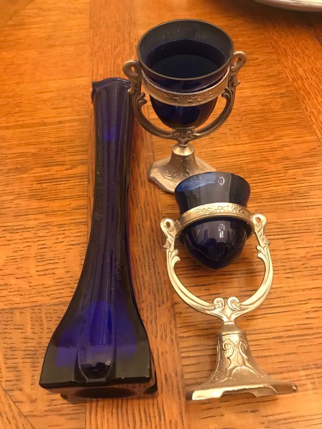 Set 3 pezzi in cristallo blu cobalto