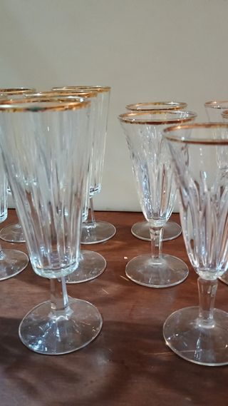 10 bicchieri a calice cristallo con bordo oro zecc