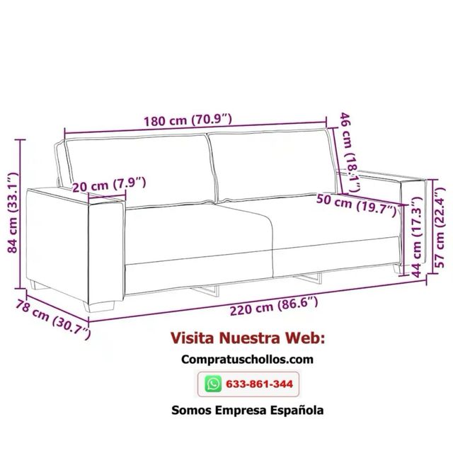 Sofá de 3 Plazas 220×78×84 cm Gris Oscuro