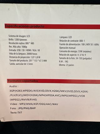 Mini proyector NK-MP3144 sin caja con mando