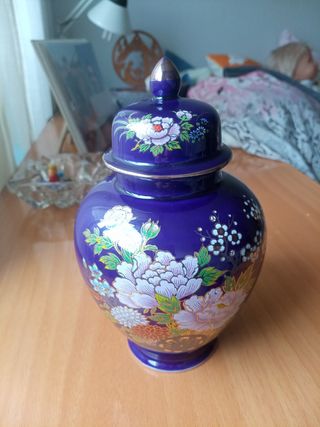 Jarrón Tibor azul y dorado