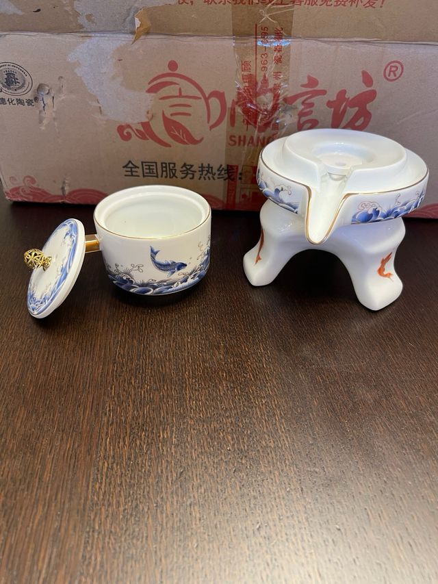 Set Tè Cinese Ceramica- Blu&Rosso