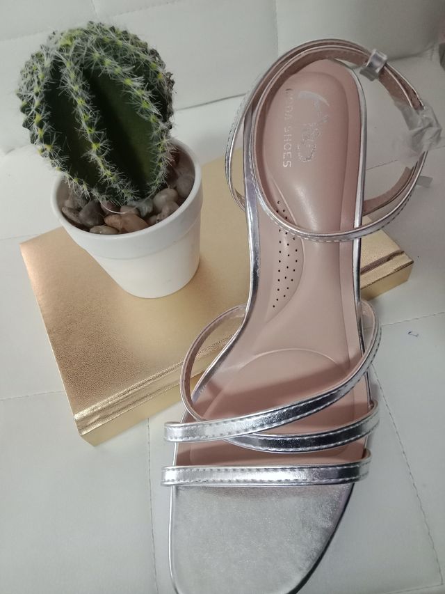 Sandalias Plata Tacón - Elegantes