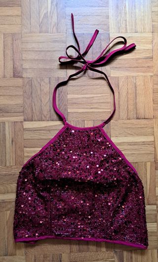 Top rojo SHEIN lentejuelas espalda abierta M