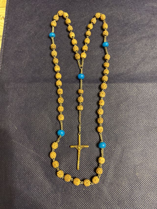 Rosario antico in osso - azzurro