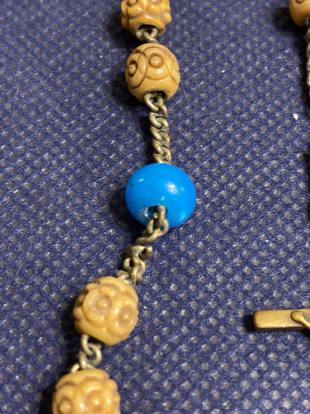 Rosario antico in osso - azzurro