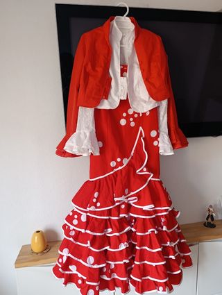 Traje Flamenca niña rojo - lunares blancos