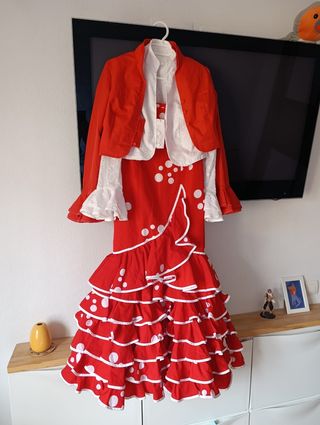 Traje Flamenca niña rojo - lunares blancos